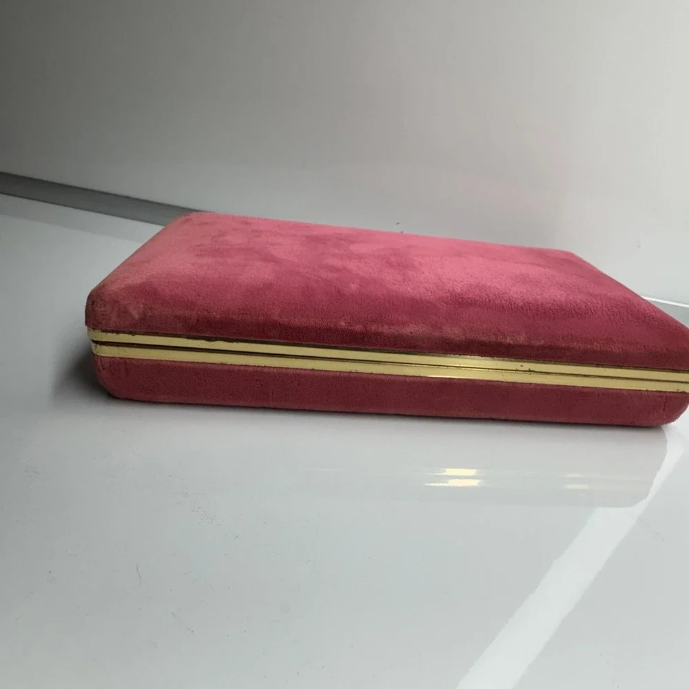 Vintage Jewelry Box Organizer Pink Velvet Lined Ring‎ Earring Storage 9